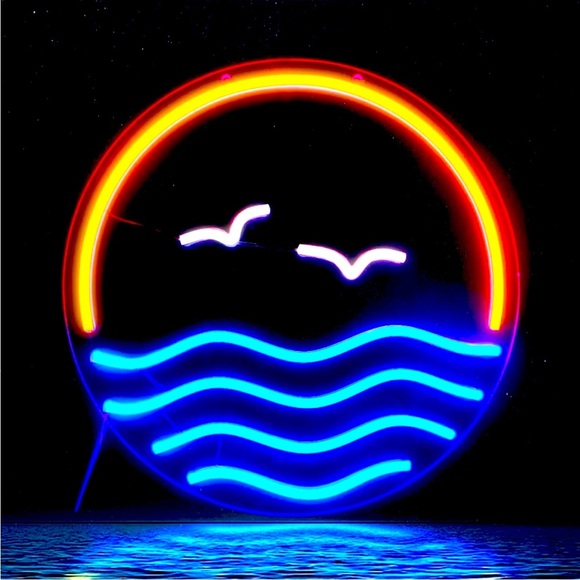 Urban Outfitters Other - Neon Ocean Wave Sunset Blue Red Light Bedroom Beach Vacation Summer Wall Decor